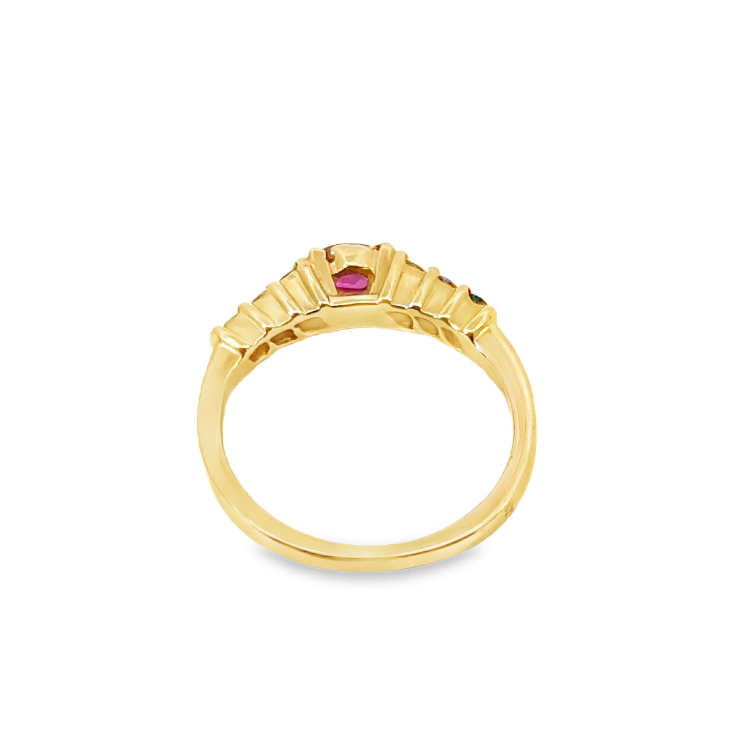 14K Gold Alternating Ruby, Emerald & Diamond Ring