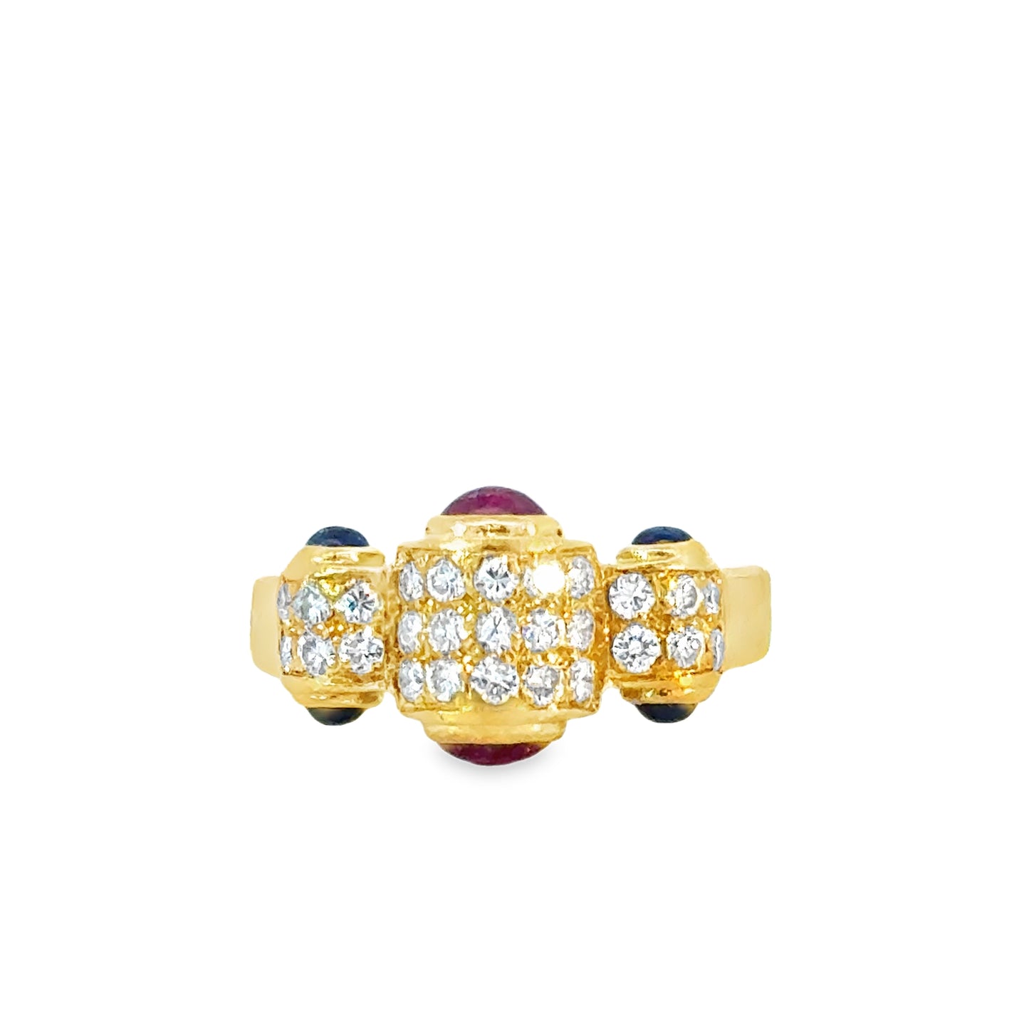 Whimsical 18K Gold Ring with Diamonds, Rubies & Saphires