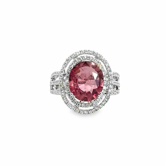 Michael Christoff Gorgeous 18K White Gold Pink Tourmaline & Diamond Halo Ring