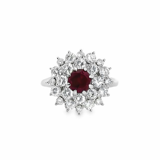 18K White Gold Ruby & Diamond Cluster Dome Ring