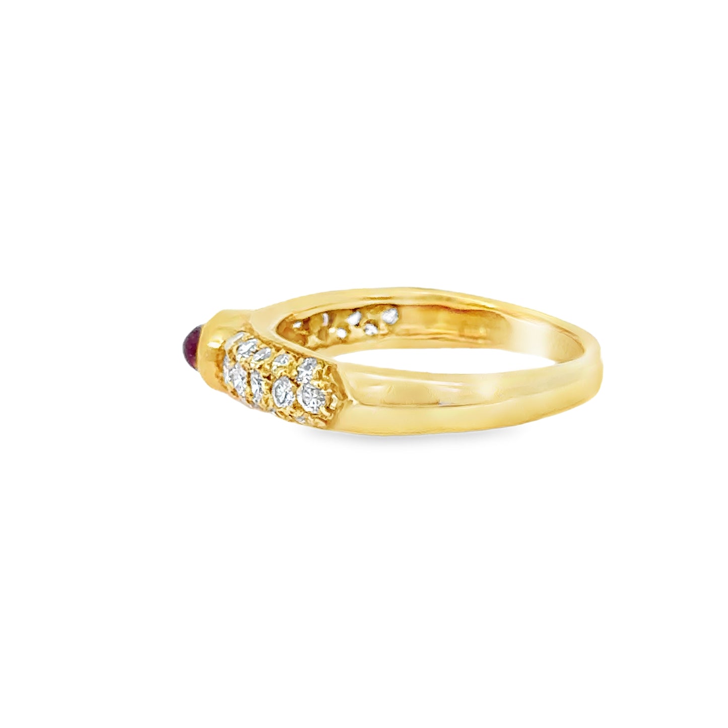 18K Yellow Gold Bezel-Set Ruby and Diamond Pave Ring