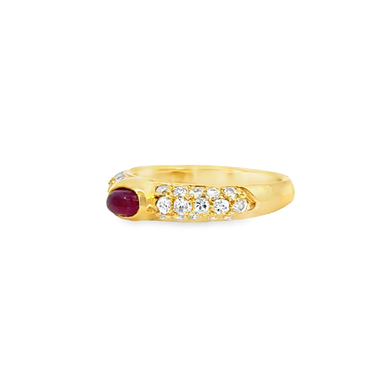 18K Yellow Gold Bezel-Set Ruby and Diamond Pave Ring