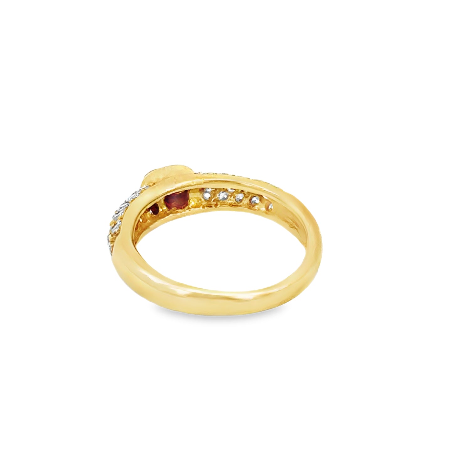 18K Yellow Gold Bezel-Set Ruby and Diamond Pave Ring