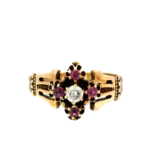 Vintage 14K Rose Gold Ruby & Diamond Ring