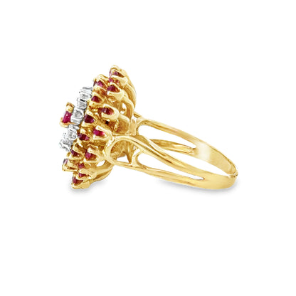 14K Yellow Gold Sunburst Ruby & Diamond Ring