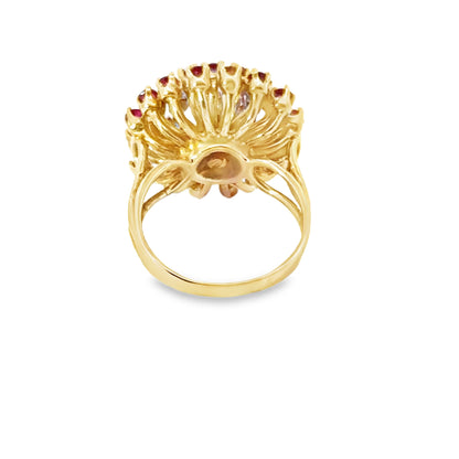 14K Yellow Gold Sunburst Ruby & Diamond Ring