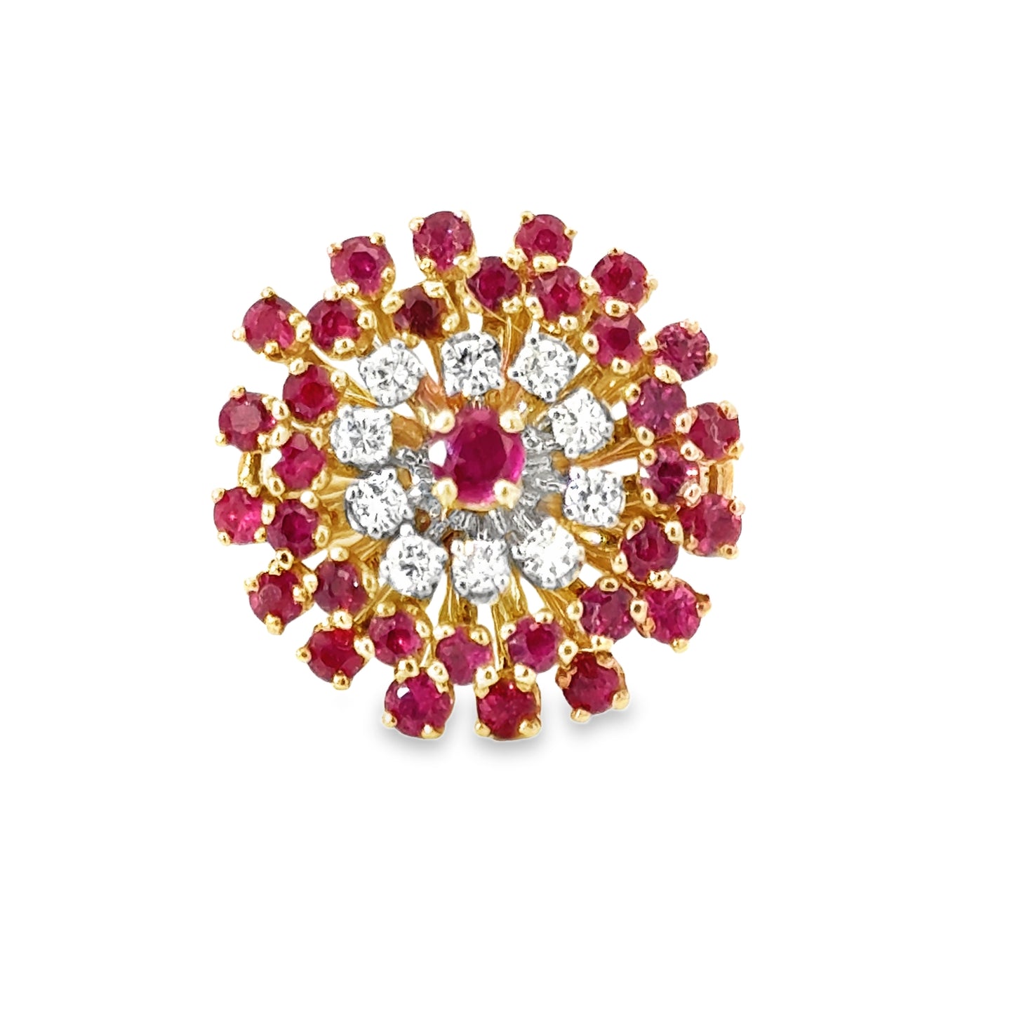 14K Yellow Gold Sunburst Ruby & Diamond Ring