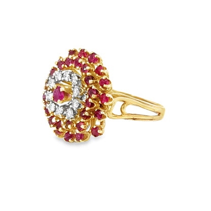 14K Yellow Gold Sunburst Ruby & Diamond Ring