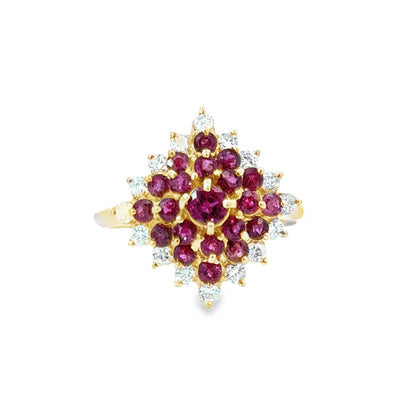 Luxurious 14K Yellow Gold Ruby & Diamond Ring