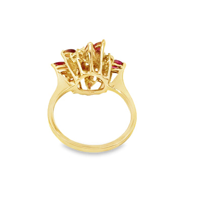 14K Yellow Gold Flower Petal Ruby & Diamond Ring