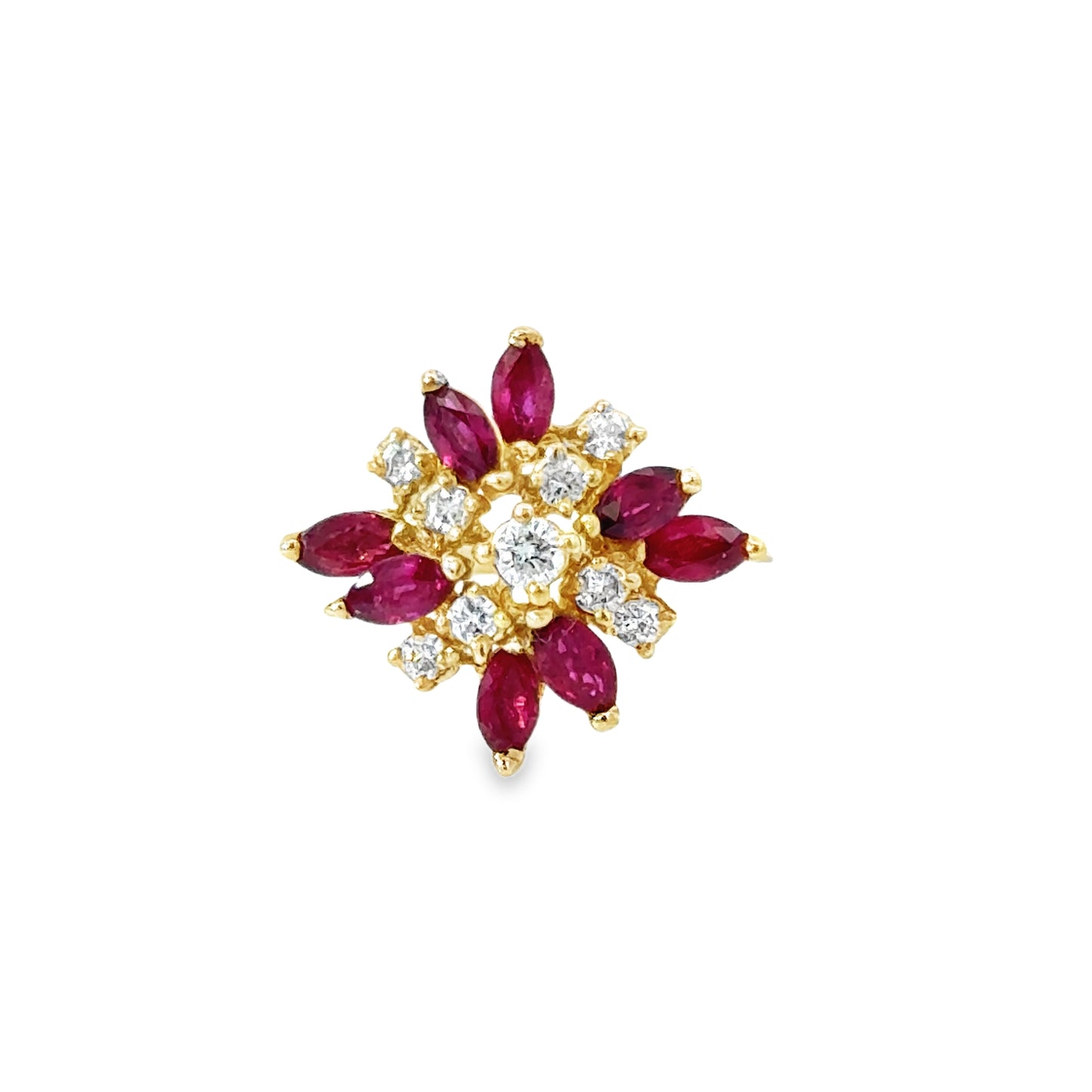 14K Yellow Gold Flower Petal Ruby & Diamond Ring