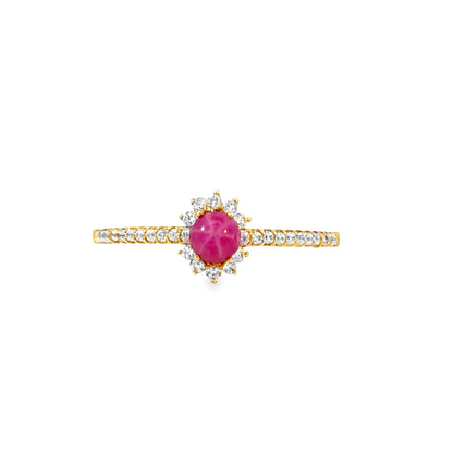 14K Yellow Gold Star Ruby & Diamond Halo Ring