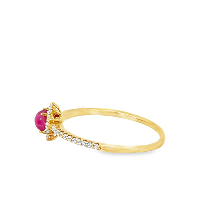 14K Yellow Gold Star Ruby & Diamond Halo Ring