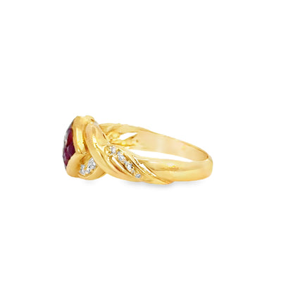 Elegant 18K Yellow Gold Ruby Square Cluster & Diamond Ring
