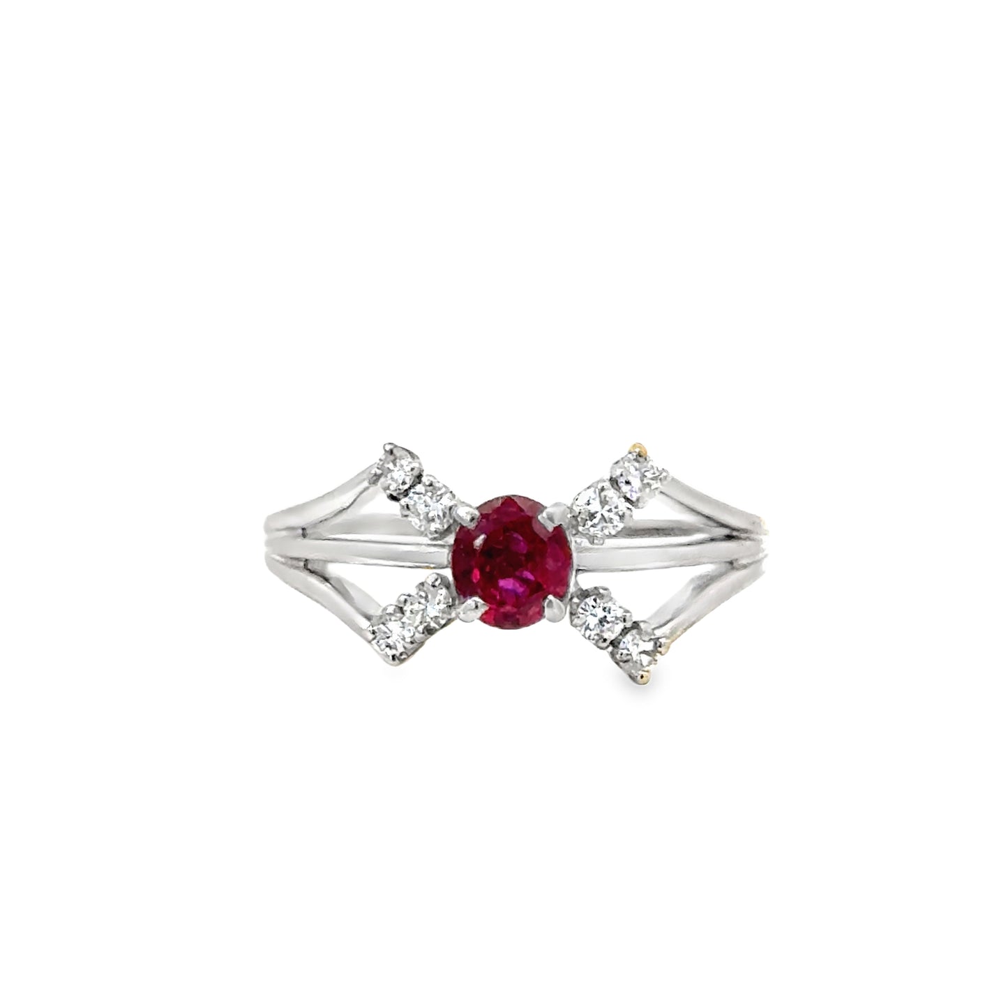 Fine Ruby and Diamond Ring in 14K White Gold – Elegant Split Design