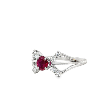 Fine Ruby and Diamond Ring in 14K White Gold – Elegant Split Design