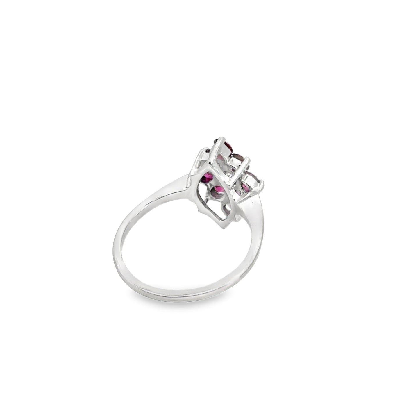 14K White Gold Ruby and Diamond Marquise Floral Ring