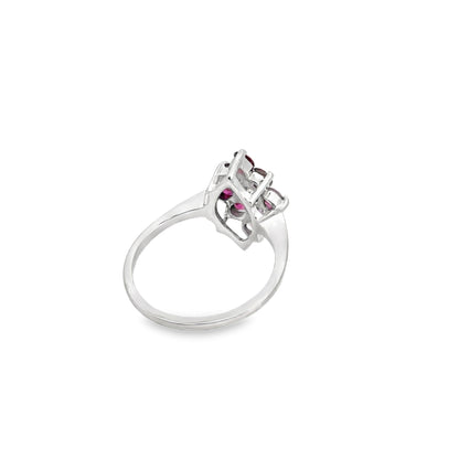 14K White Gold Ruby and Diamond Marquise Floral Ring