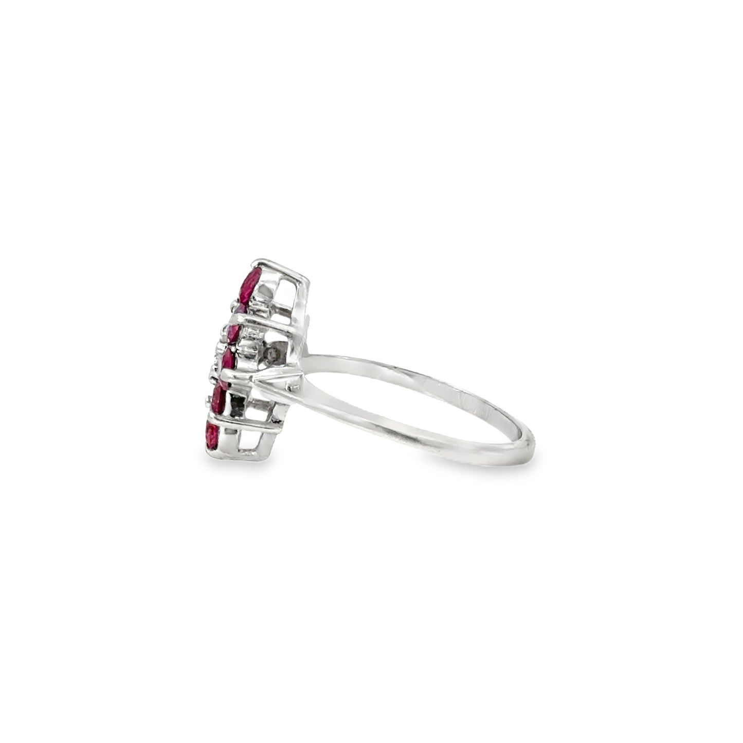 14K White Gold Ruby and Diamond Marquise Floral Ring