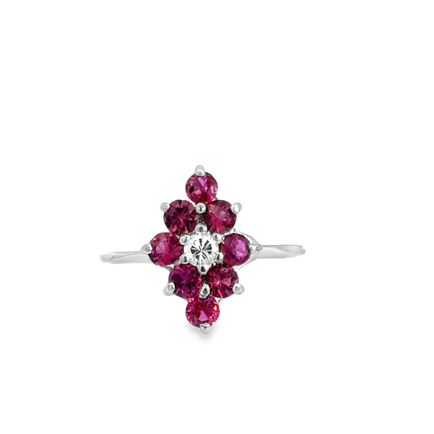 14K White Gold Ruby and Diamond Marquise Floral Ring