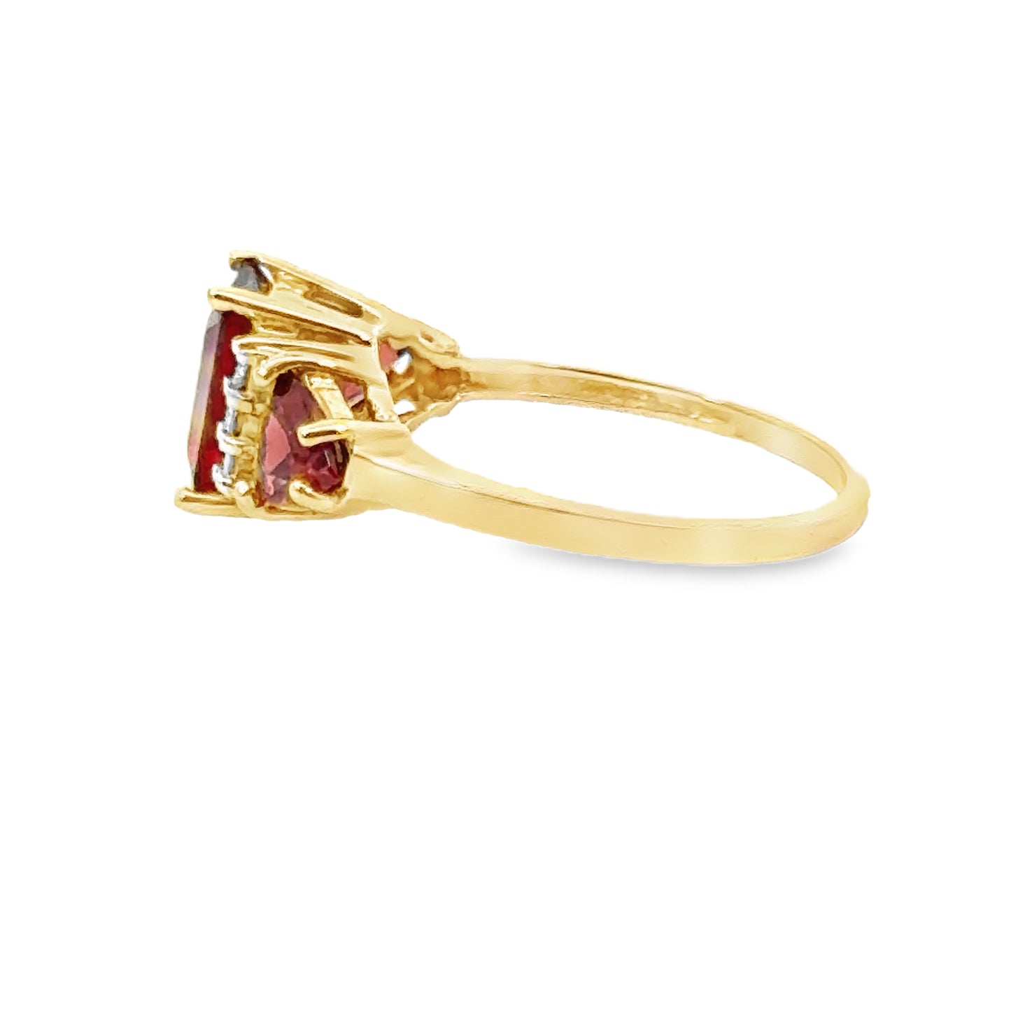 14K Yellow Gold Three-Stone Red Garnet & Diamond Ring