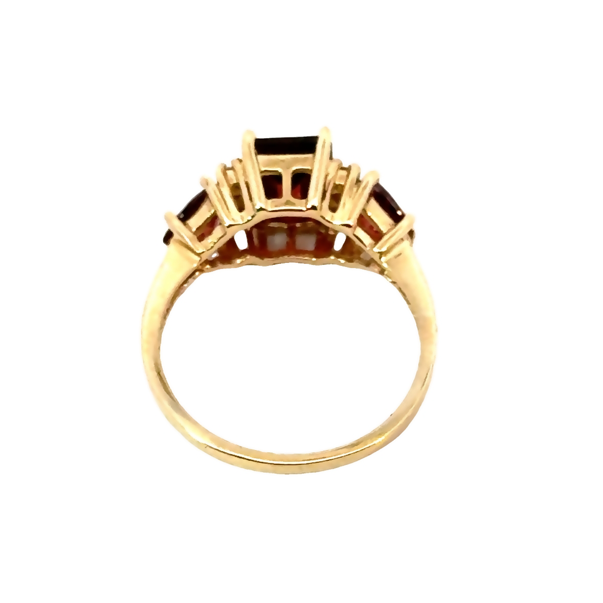 14K Yellow Gold Three-Stone Red Garnet & Diamond Ring