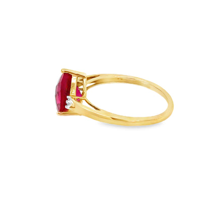Yellow Gold Classic Pear Synthetic Ruby & Diamond Ring
