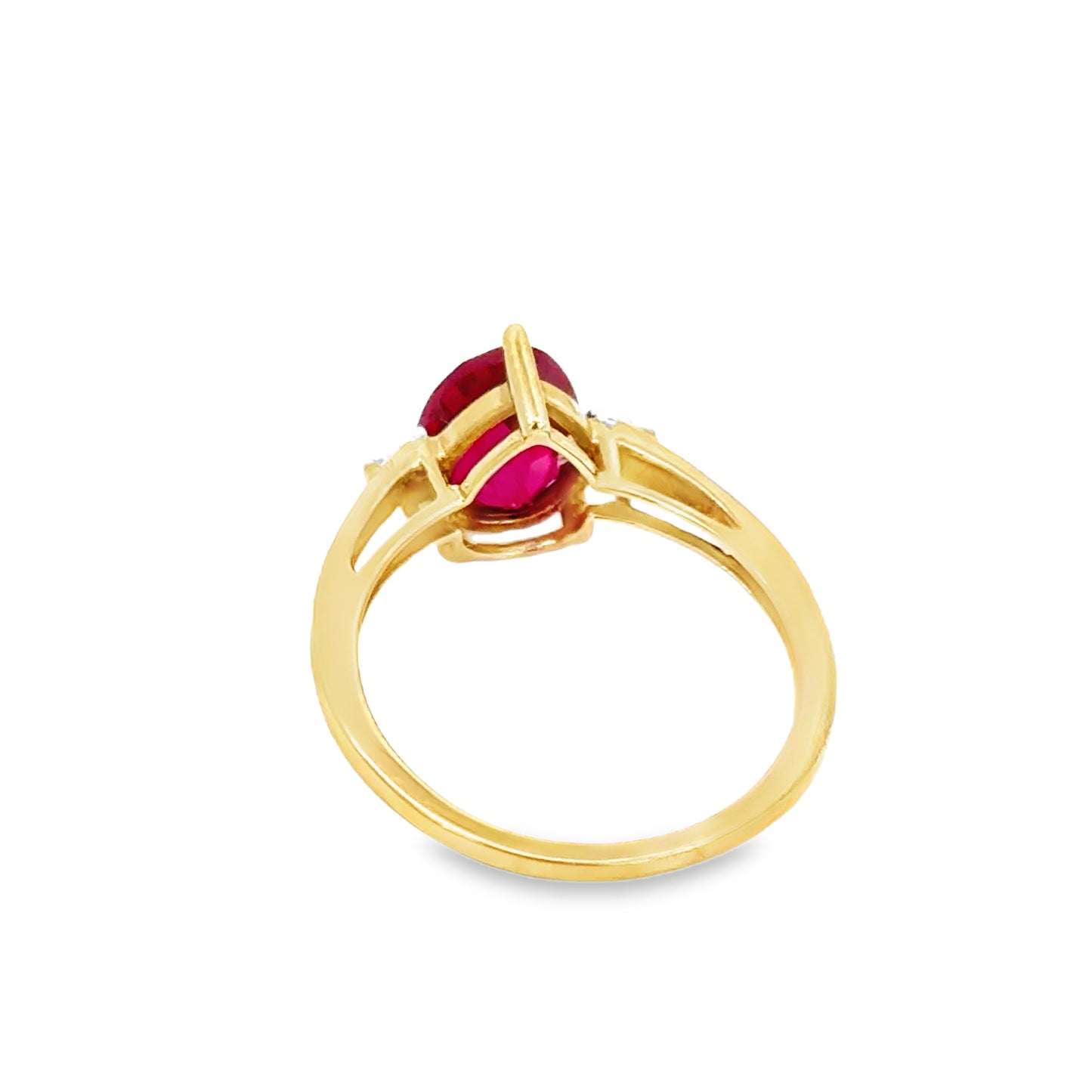 Yellow Gold Classic Pear Synthetic Ruby & Diamond Ring