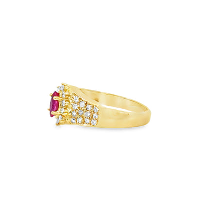 14K Yellow Gold Marquise Ruby & Diamond Cluster Ring
