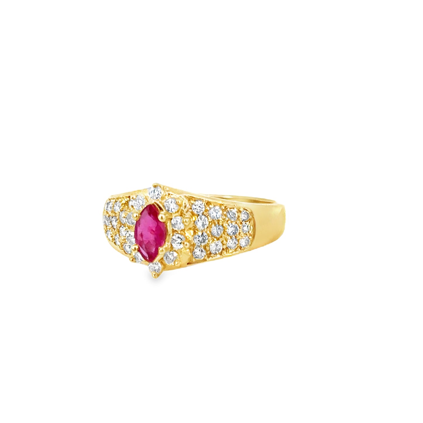 14K Yellow Gold Marquise Ruby & Diamond Cluster Ring