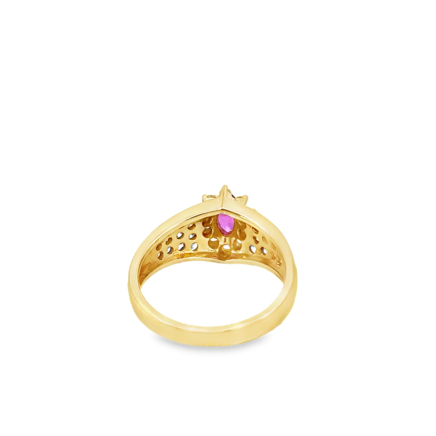 14K Yellow Gold Marquise Ruby & Diamond Cluster Ring