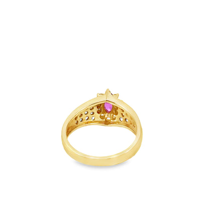 14K Yellow Gold Marquise Ruby & Diamond Cluster Ring