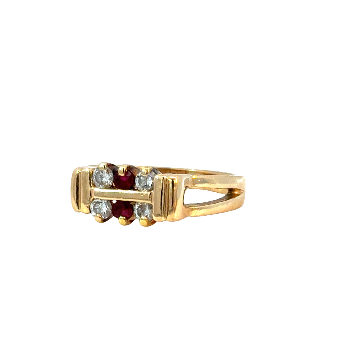 14K Yellow Gold Ruby & Diamond Geometric Ring