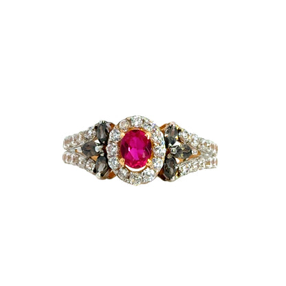 14K Yellow Gold Ruby & Cubic Zirconia Halo Ring