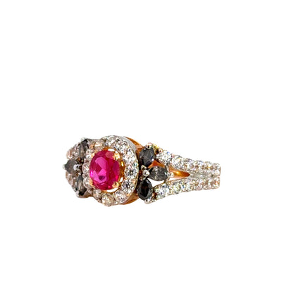 14K Yellow Gold Ruby & Cubic Zirconia Halo Ring