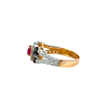 14K Yellow Gold Ruby & Cubic Zirconia Halo Ring