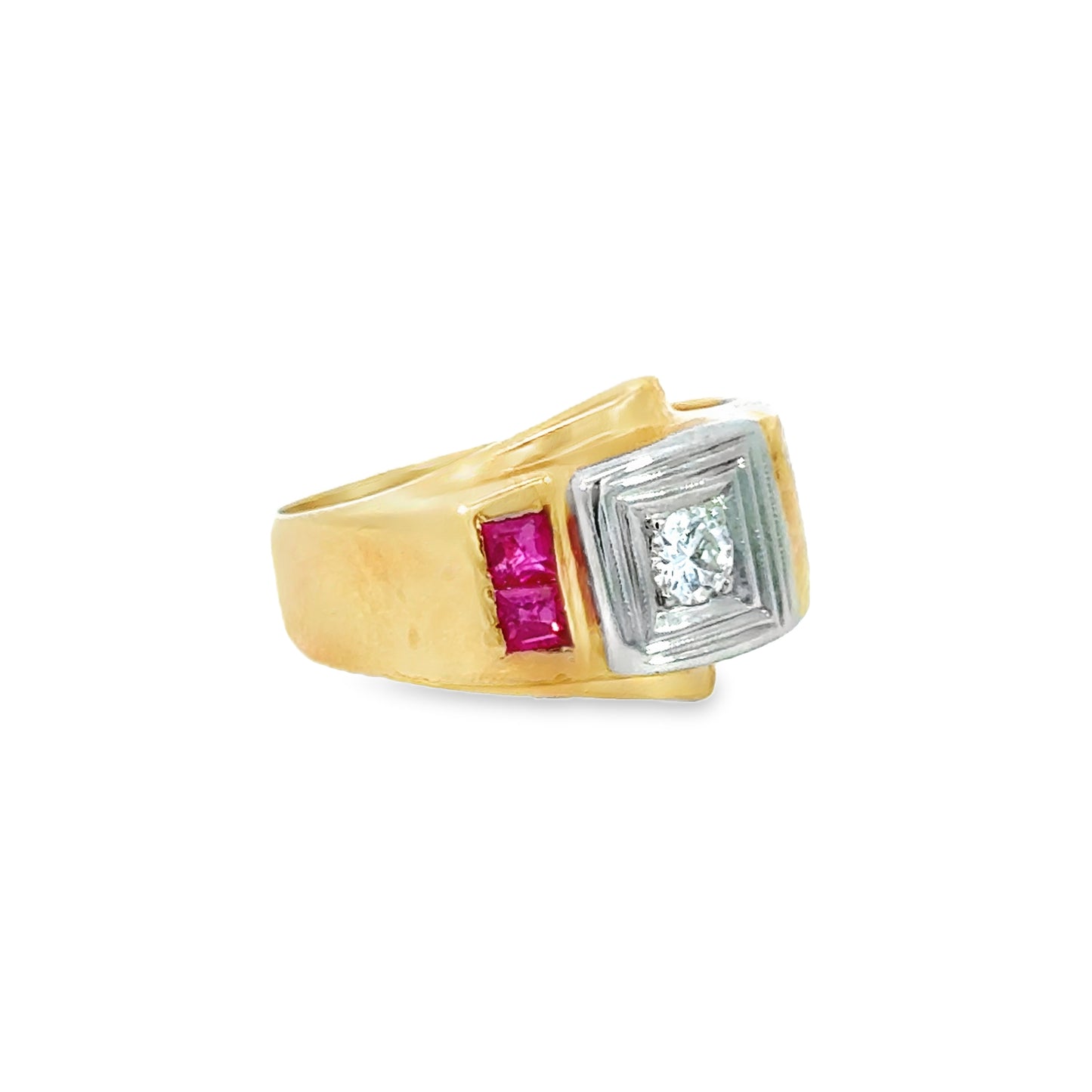 14K Rose Gold Geometric Ruby & Diamond Band Ring