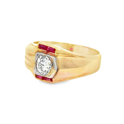 Retro 14K Rose Gold Diamond & Ruby Men’s Ring