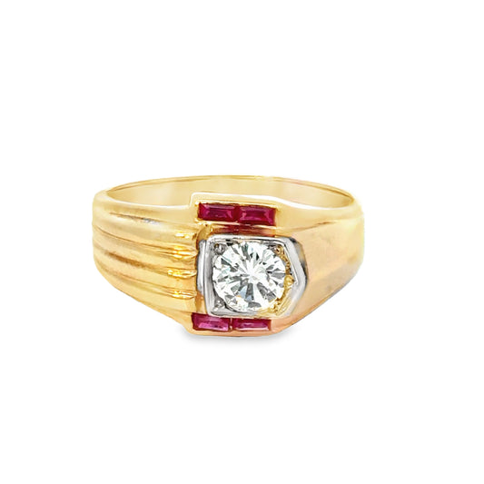 Retro 14K Rose Gold Diamond & Ruby Men’s Ring