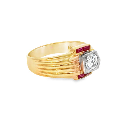 Retro 14K Rose Gold Diamond & Ruby Men’s Ring