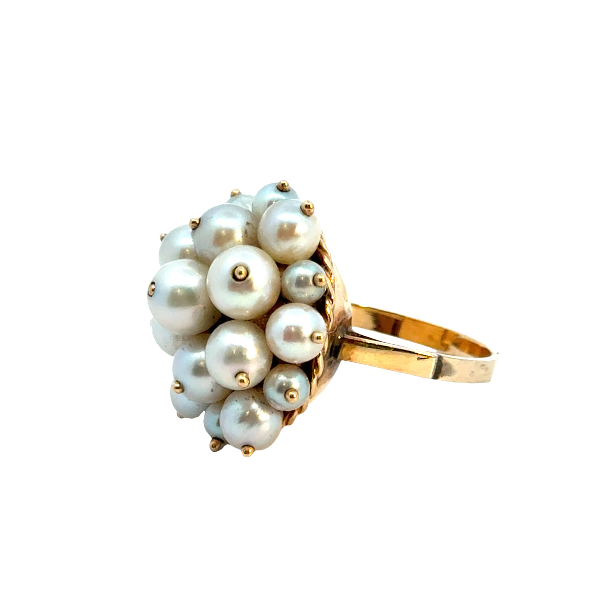 Whimsical 14K Yellow Gold Pearl “Flower Basket” Ring