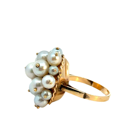 Whimsical 14K Yellow Gold Pearl “Flower Basket” Ring