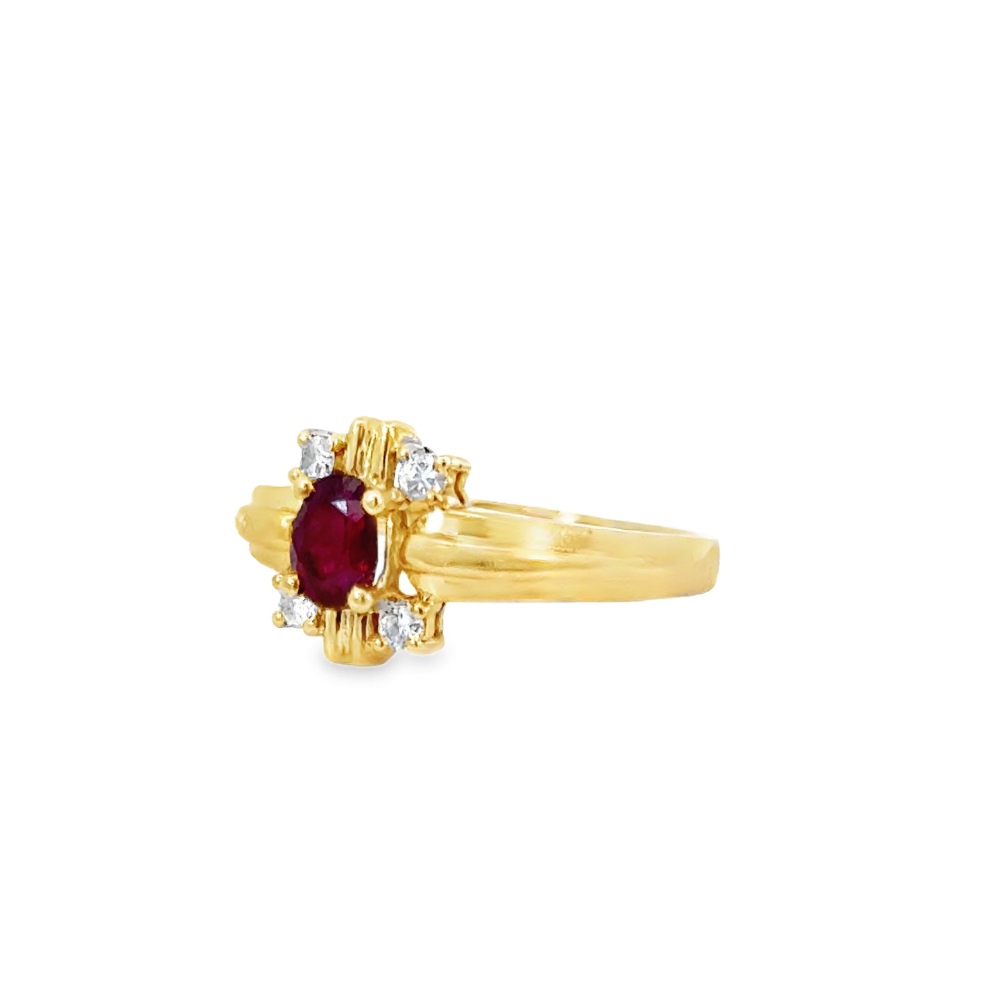 14K Yellow Gold Oval Ruby Halo Ring with Diamonds