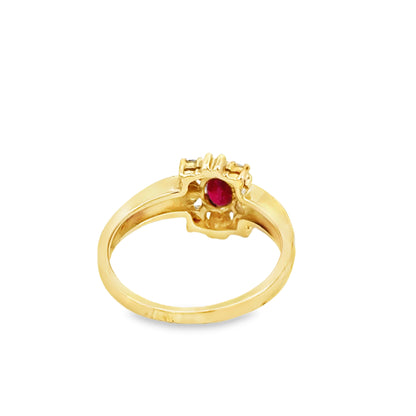 14K Yellow Gold Oval Ruby Halo Ring with Diamonds
