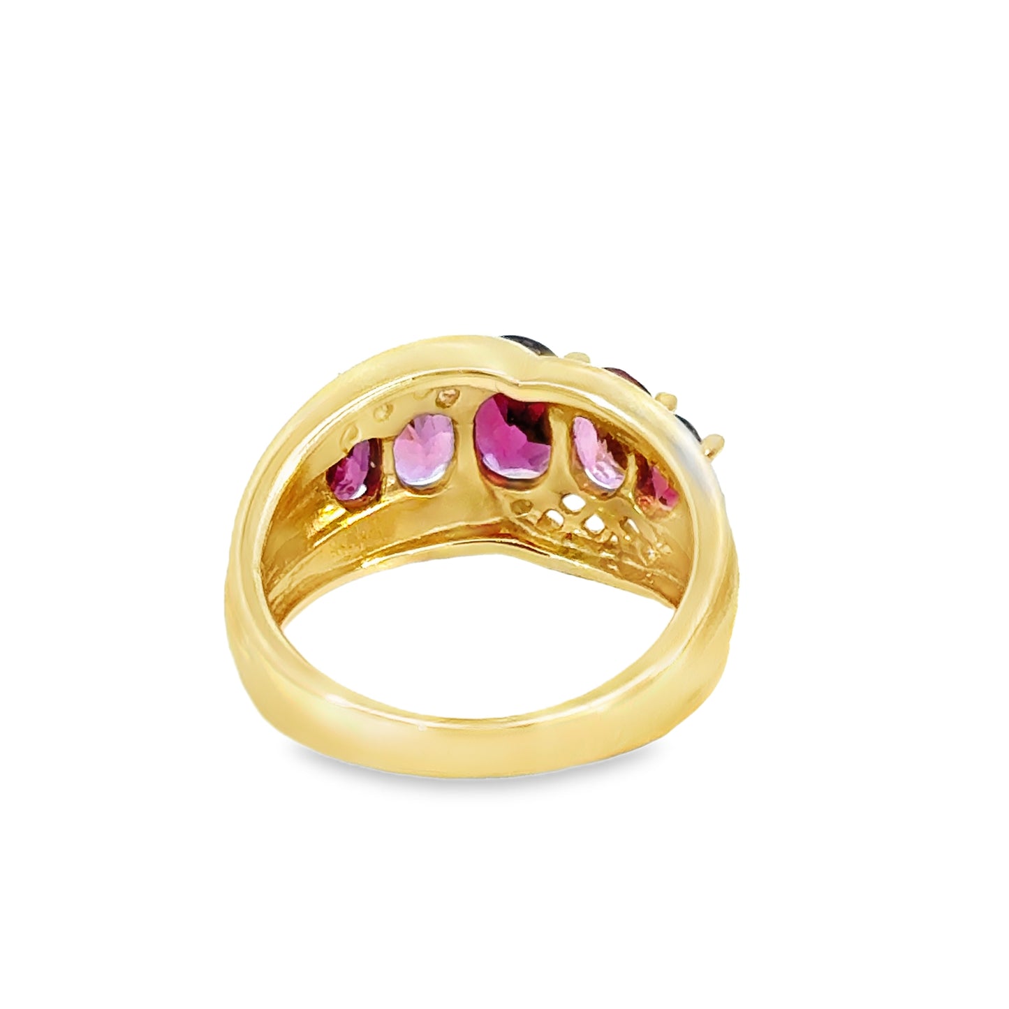 14K Yellow Gold Garnet and Pink Tourmaline Five-Stone Ring