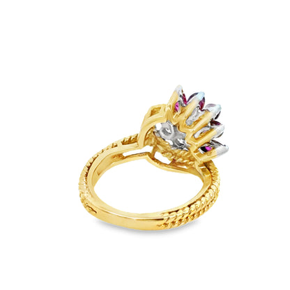 14K Yellow Gold Ruby & Diamond Floral-Inspired Ring