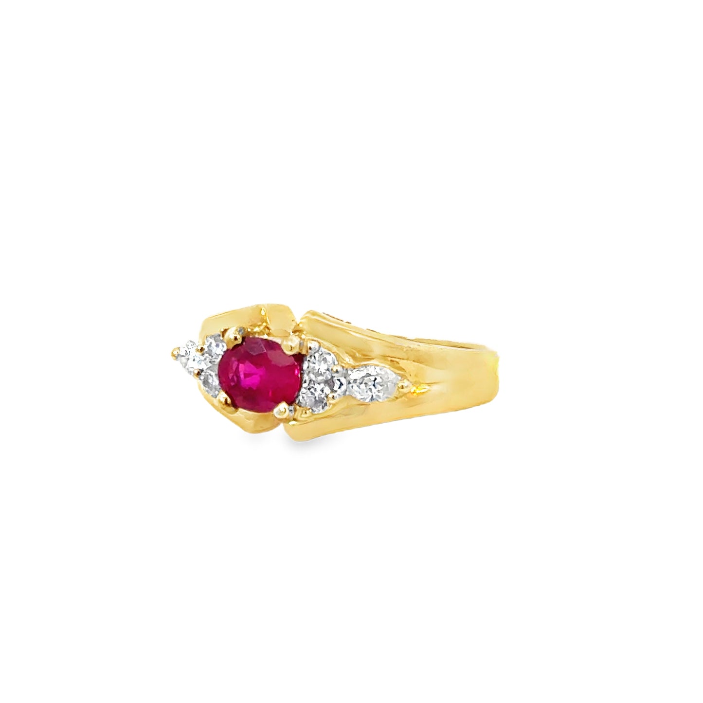 Elegant 18K Yellow Gold Ruby Ring with Diamond Accents
