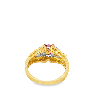 Elegant 18K Yellow Gold Ruby Ring with Diamond Accents