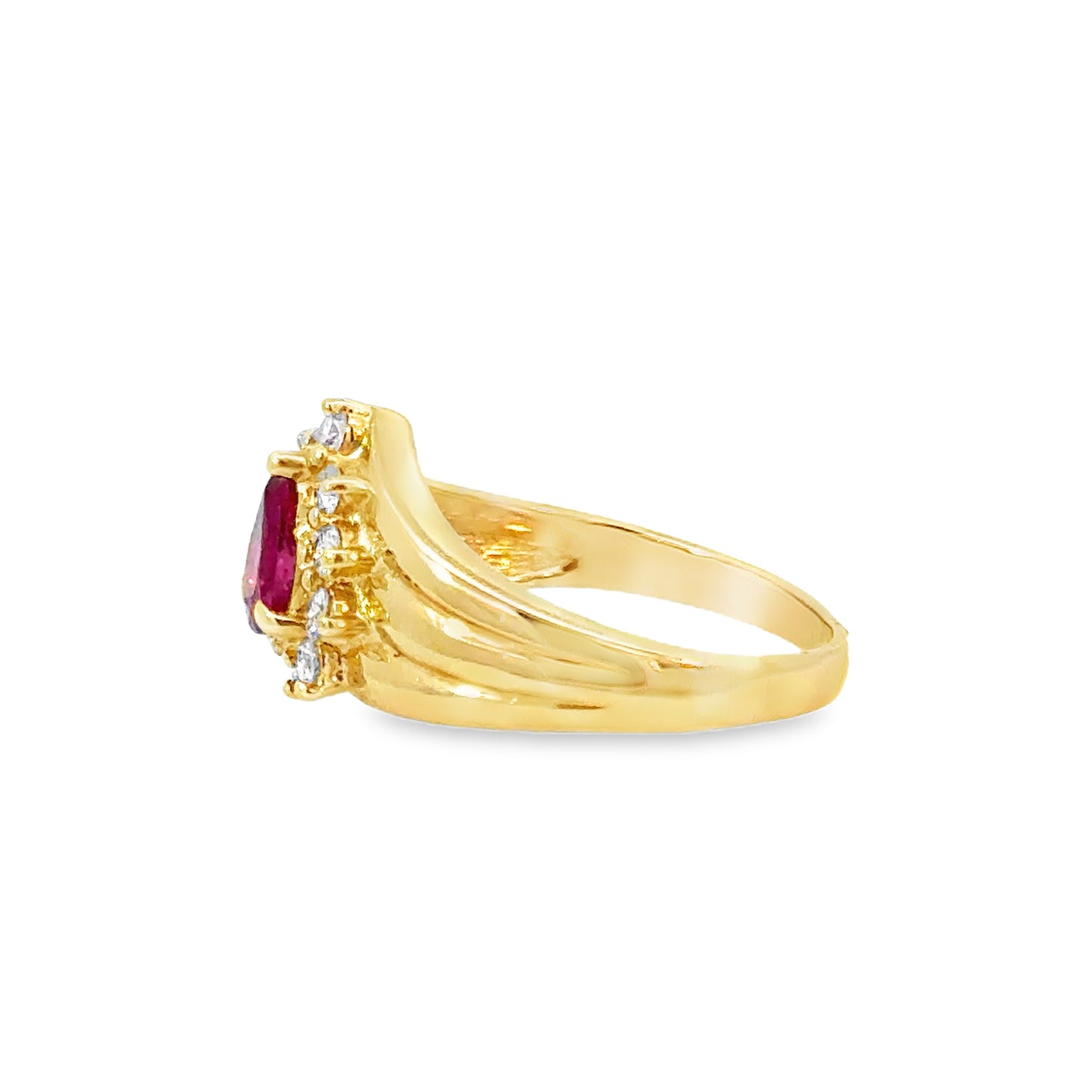 14K Yellow Gold Pear Ruby & Diamond Halo Ring
