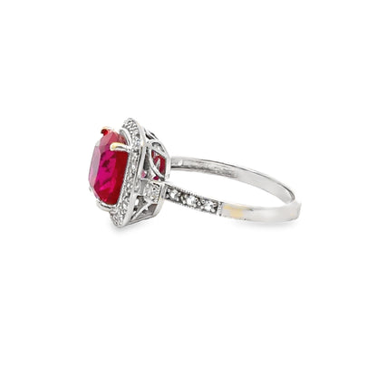 Elegant 14K White Gold Red Quartz & Cubic Zirconia Ring